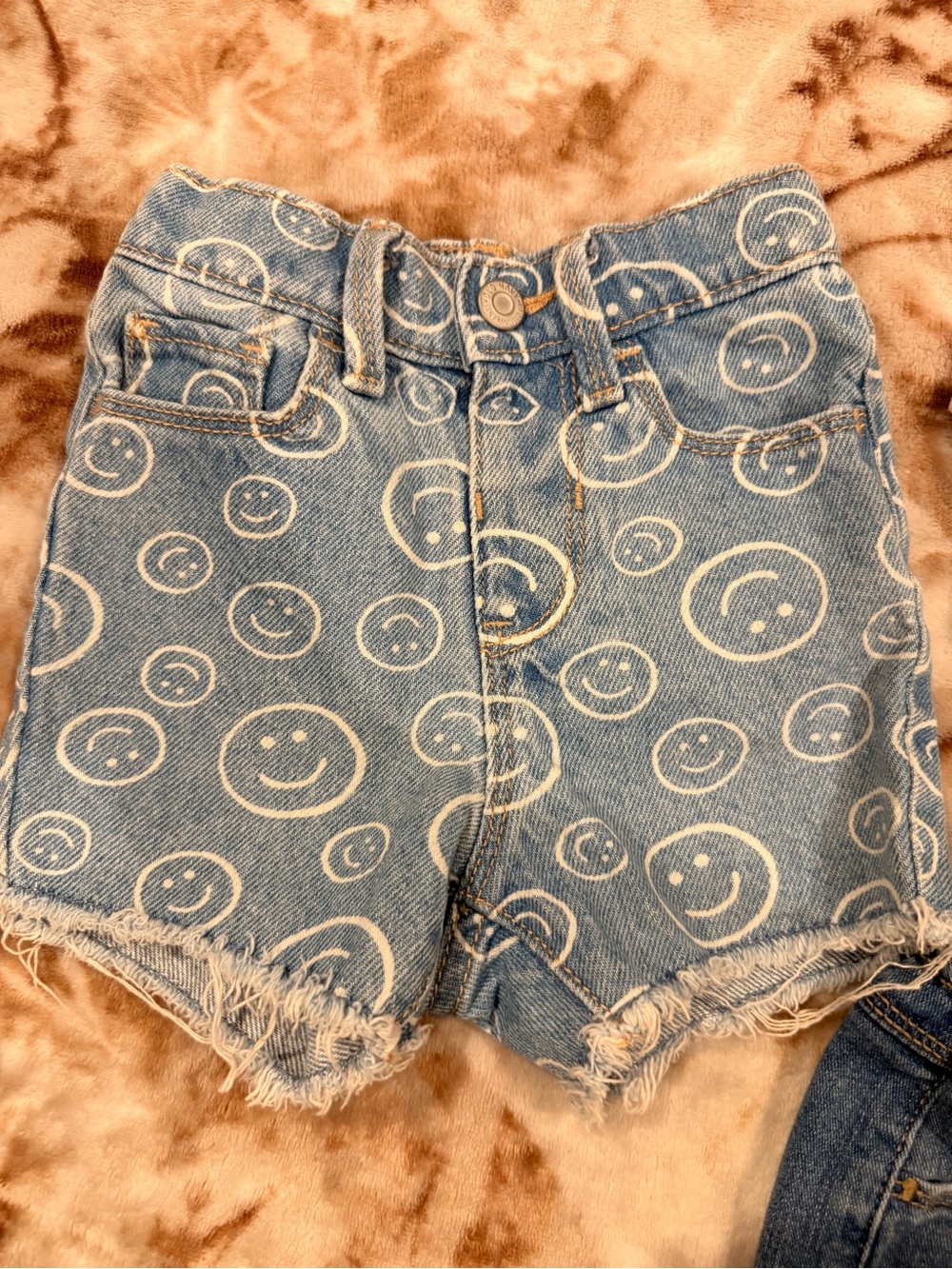 Old Navy Light Blue Denim Shorts with White Smiley Print - Women